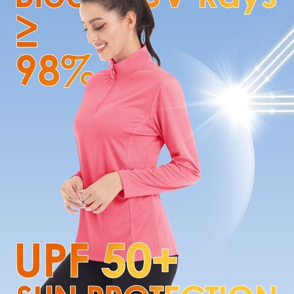 Women's Sun Shirts Long Sleeve Athletic Tops Rose Red X-large - Picture 2 of 7